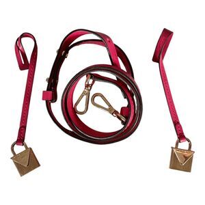 Michael Kors Replacement Shoulder Strap  & 2 Gold Bag Charm Fuchsia Pink Leather